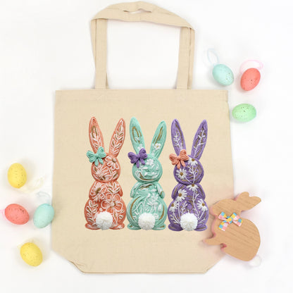 faux yarn bunny trio clear film screen print