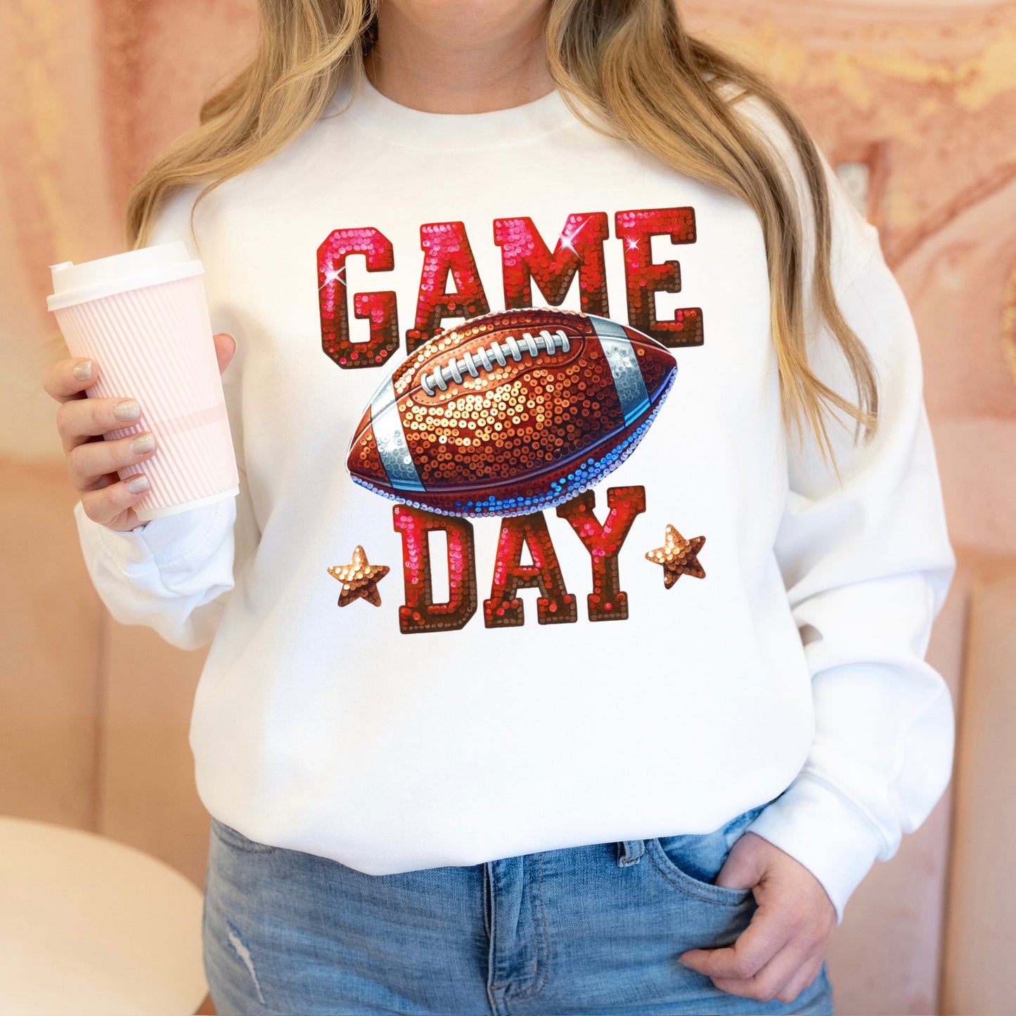 Game Day faux sequins red + gold clear film transfer