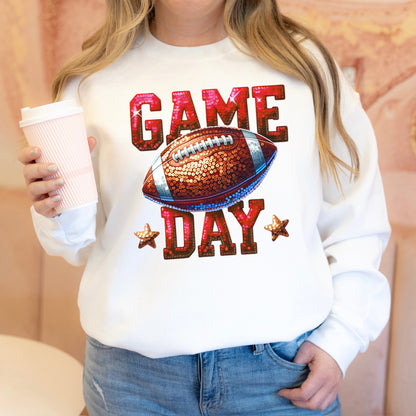 Game Day faux sequins red + gold clear film transfer