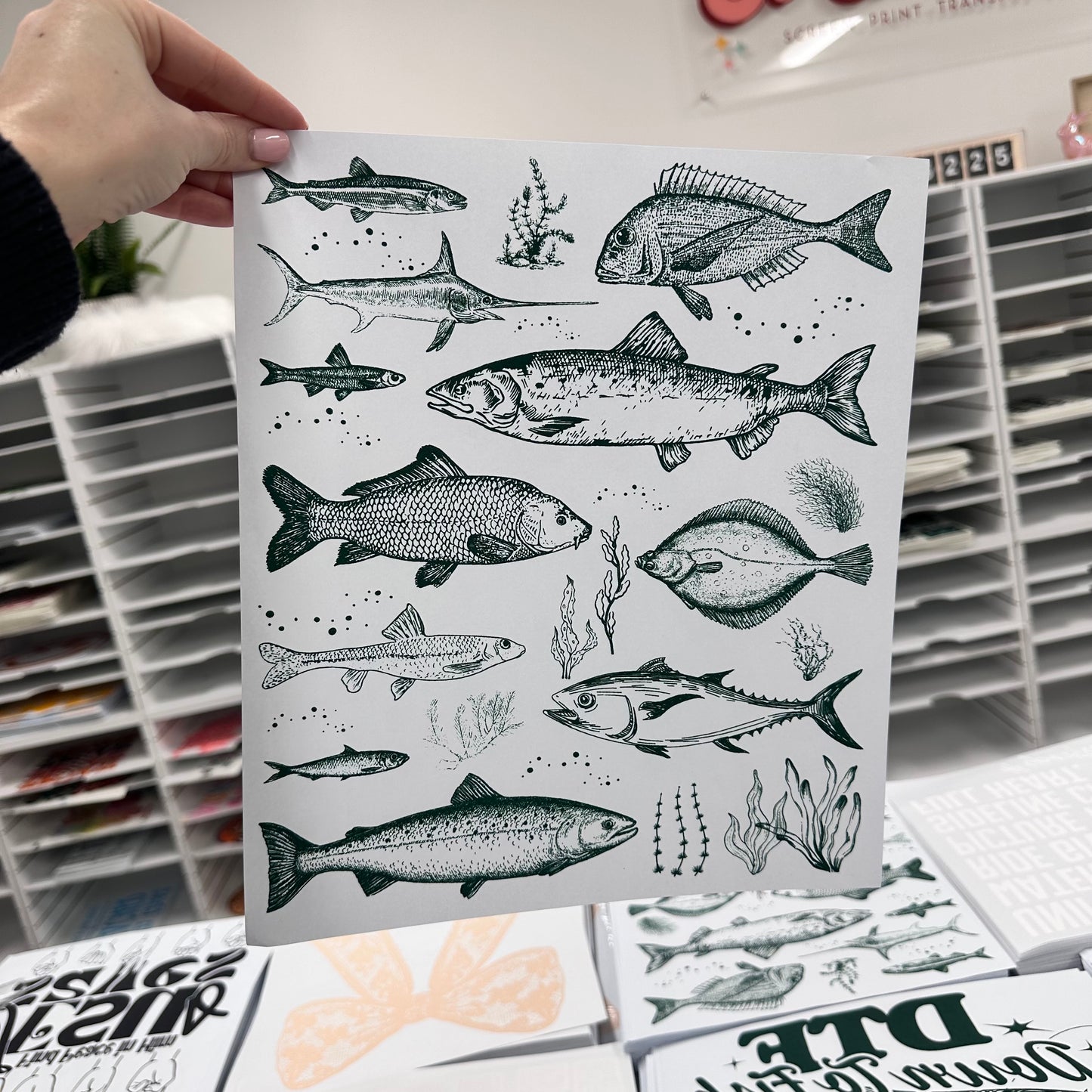 Fish Collage screen print transfer