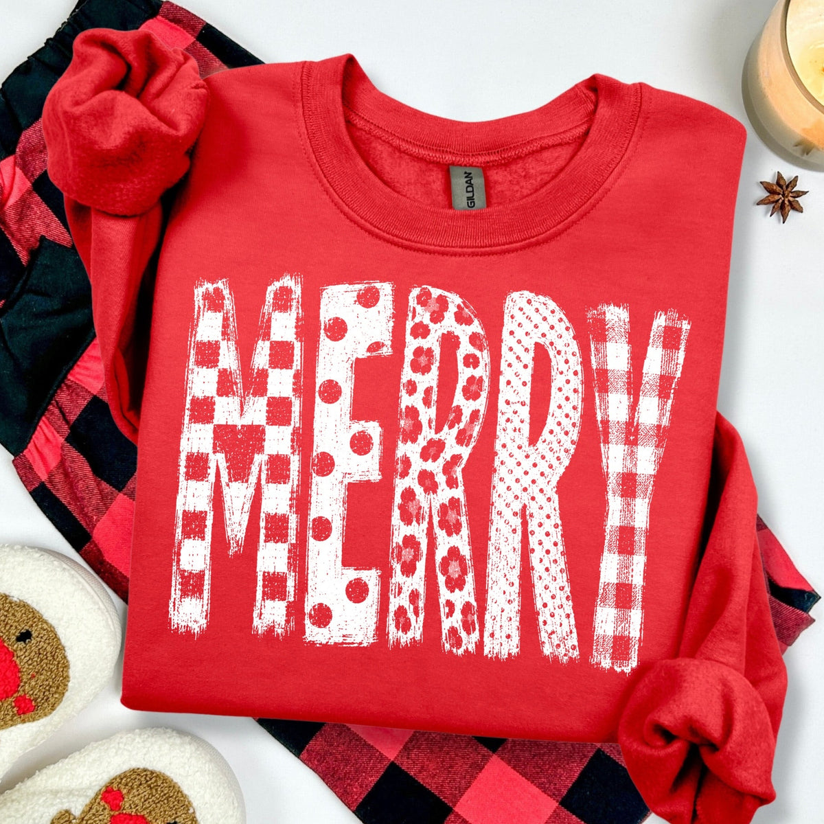 Merry multi-pattern screen print transfer