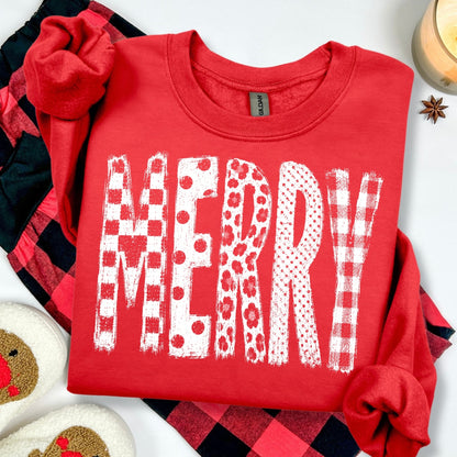 Merry multi-pattern screen print transfer