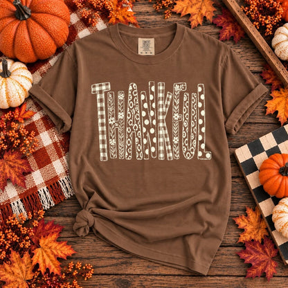 thankful mixed pattern screen print transfer•