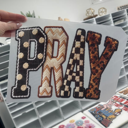 Pray faux yarn clear film screen print