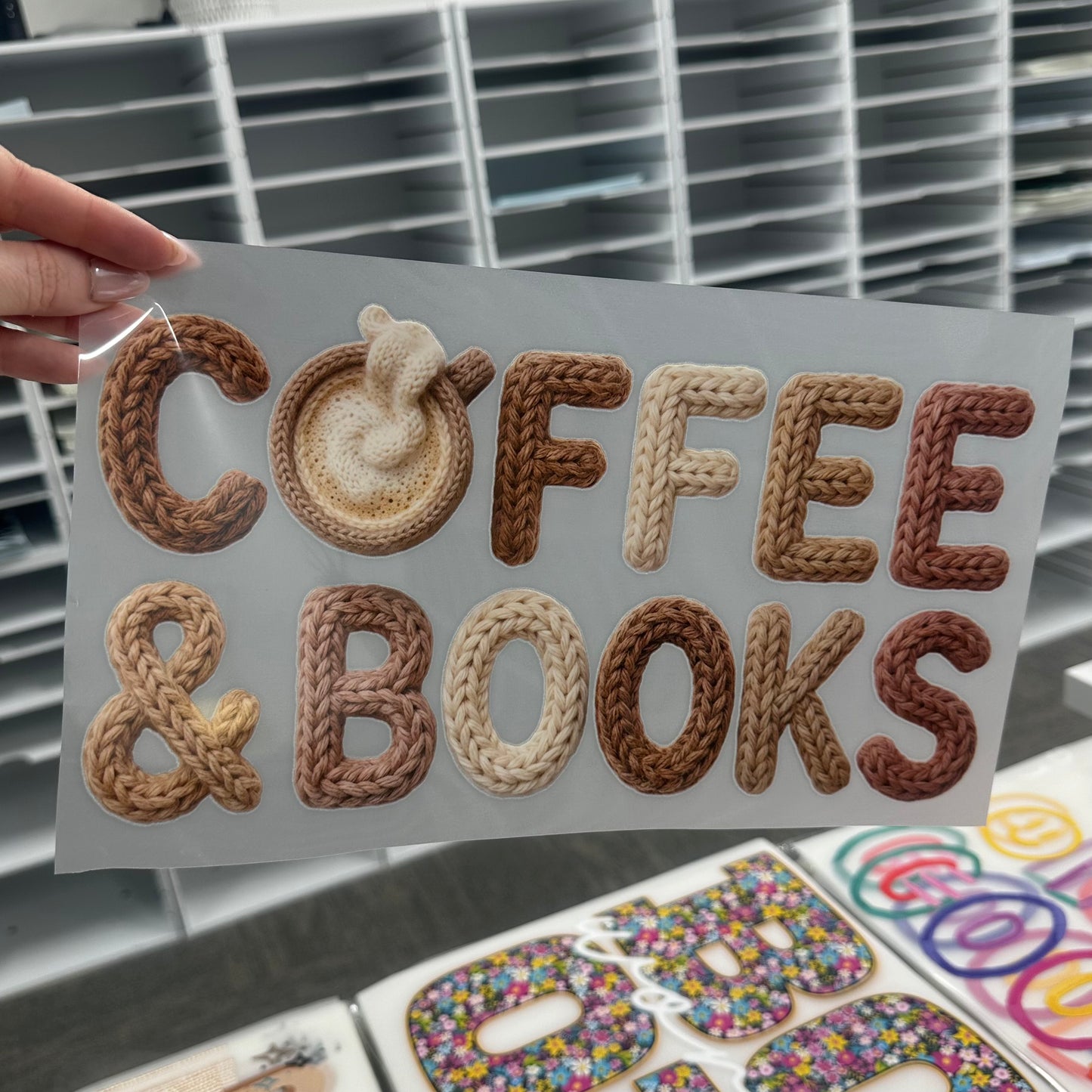 coffee and books clear film screen print