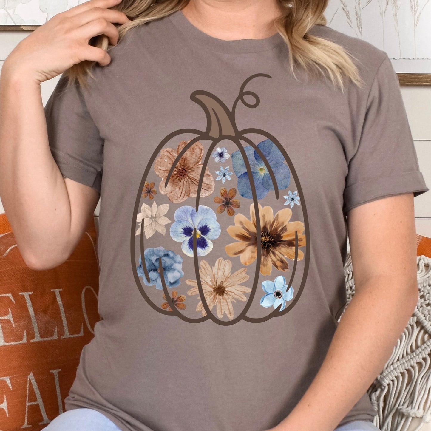 blue watercolor floral pumpkin clear film screen print