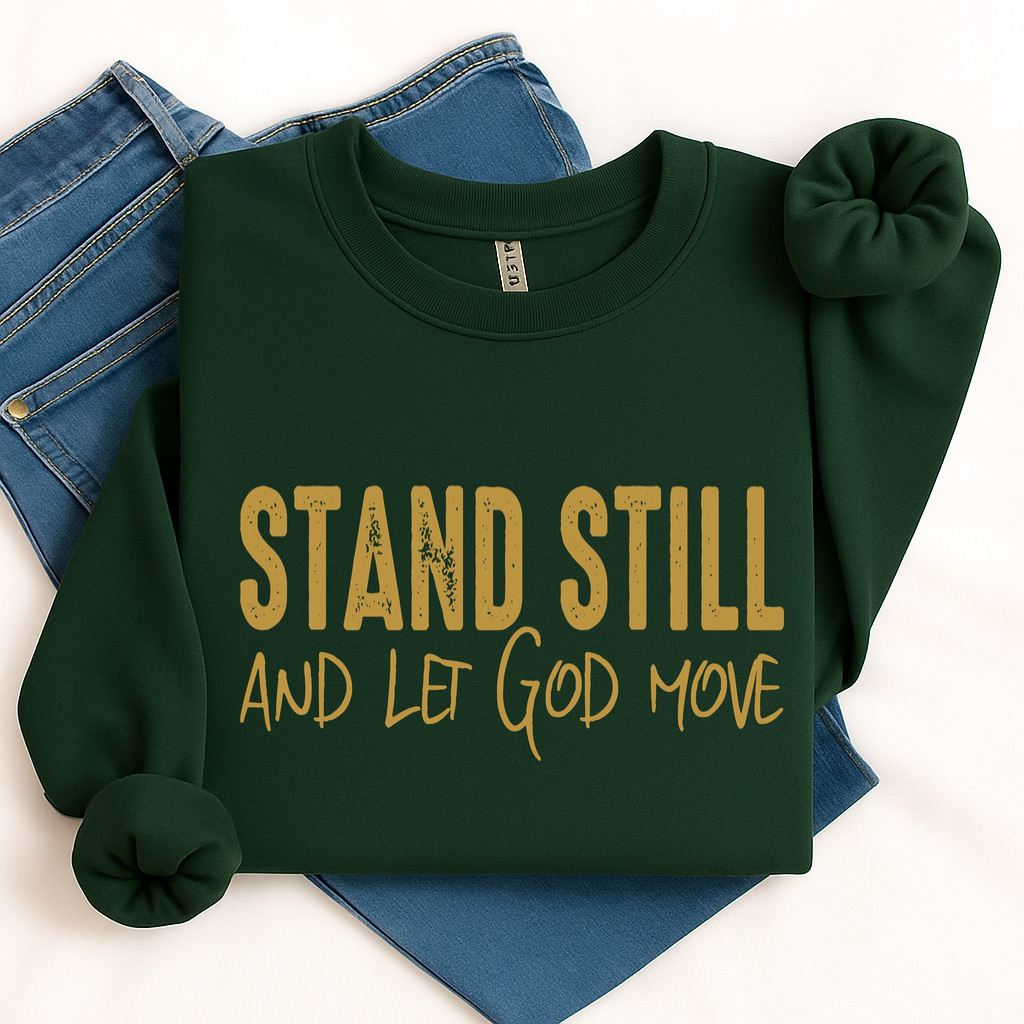 metallic gold stand still let God move screen print transfer•