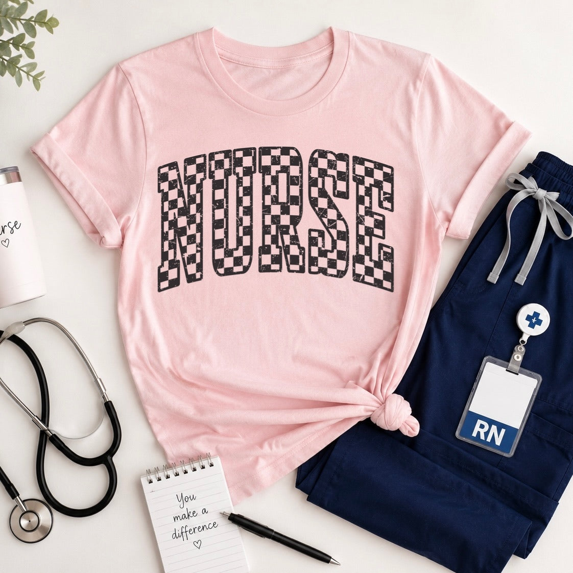 checker NURSE screen print transfer•