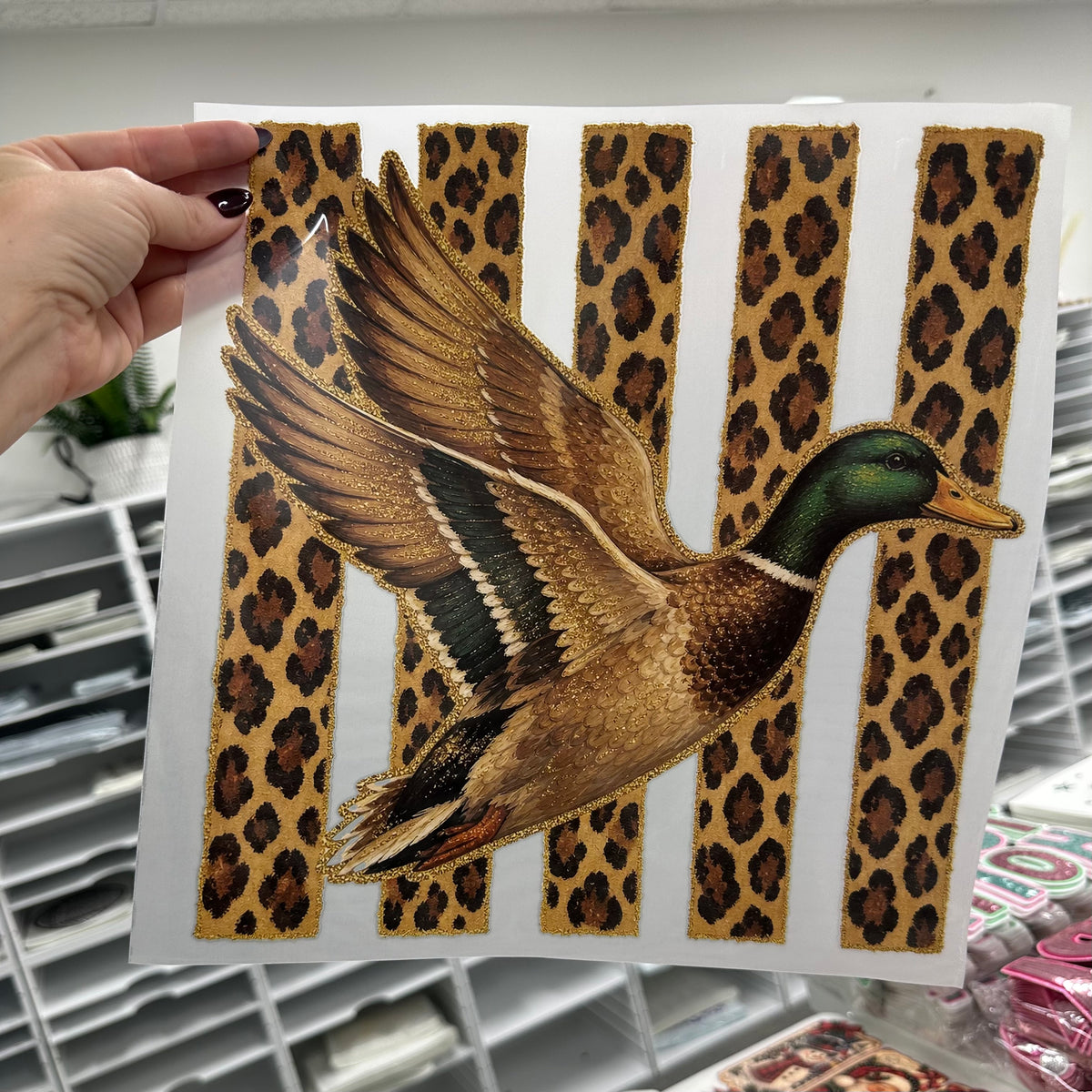 leopard stripe mallard duck clear film screen print