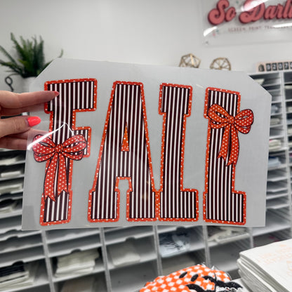 FALL orange & maroon stripe clear film screen print