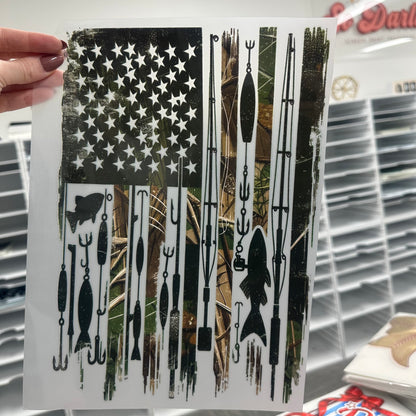 fishing camo flag clear film screen print
