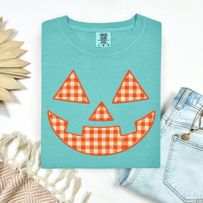 faux stitched pumpkin face clear film screen print