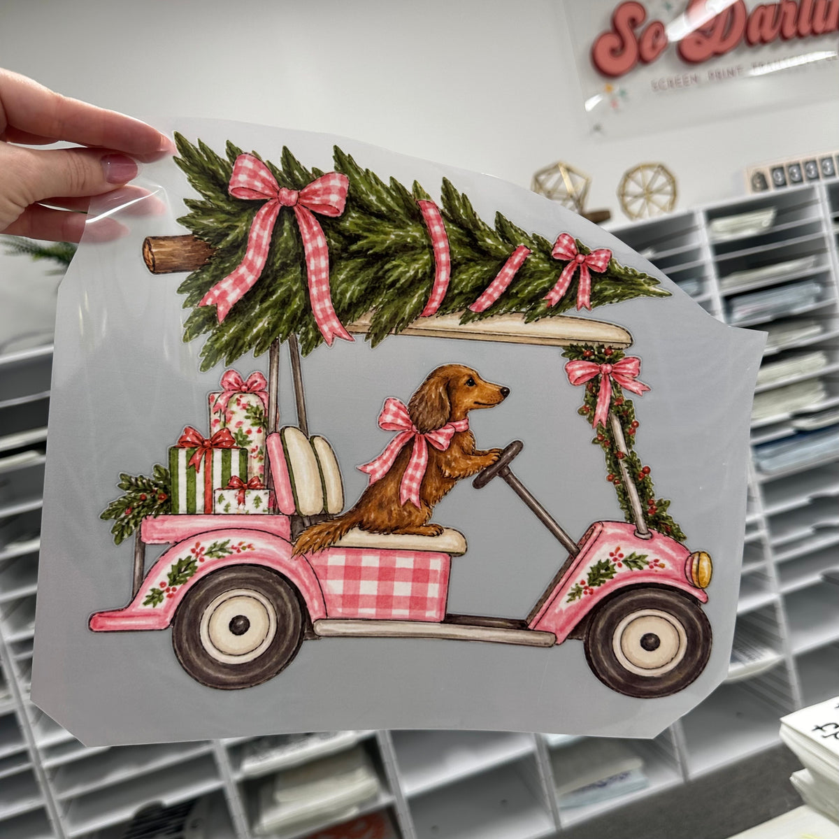 PRE-ORDER preppy christmas golf cart DTF 5-7 biz day tat