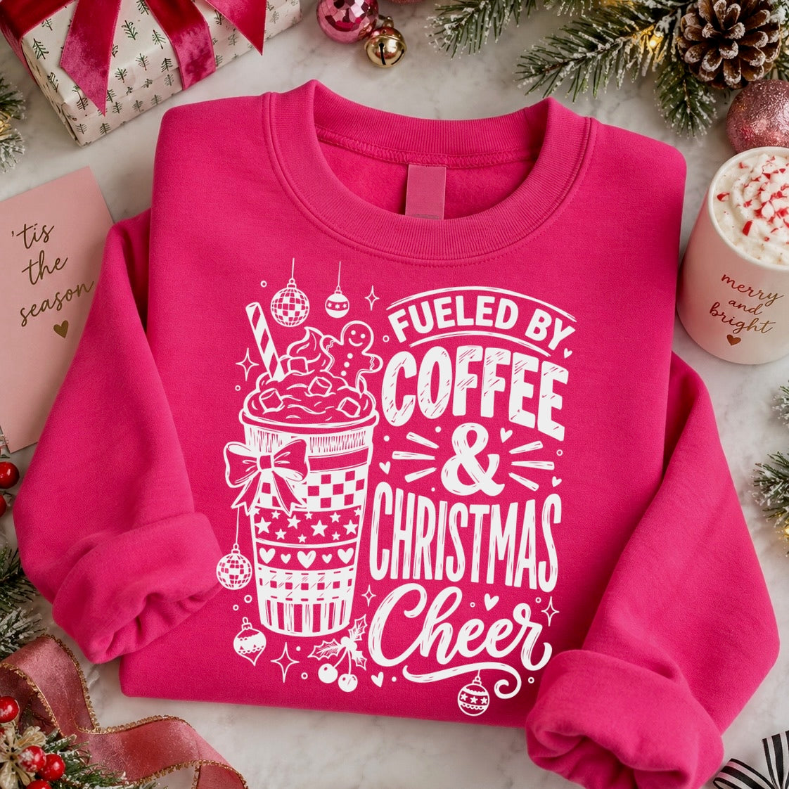 fueled by coffee & christmas screen print transfer
