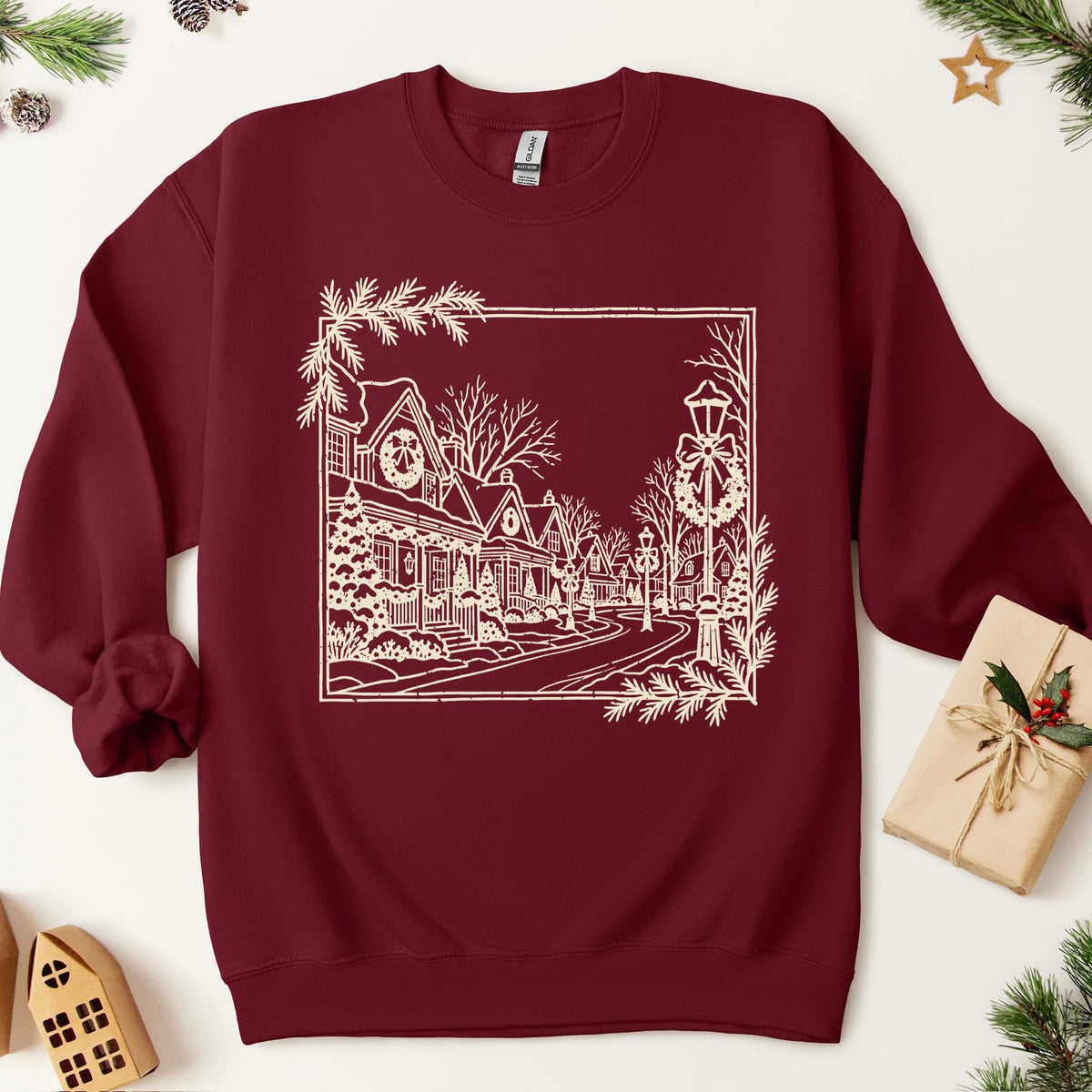 christmas village screen print transfer•