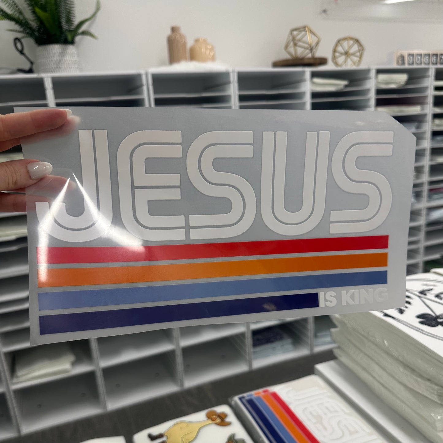 Jesus is king clear film screen print