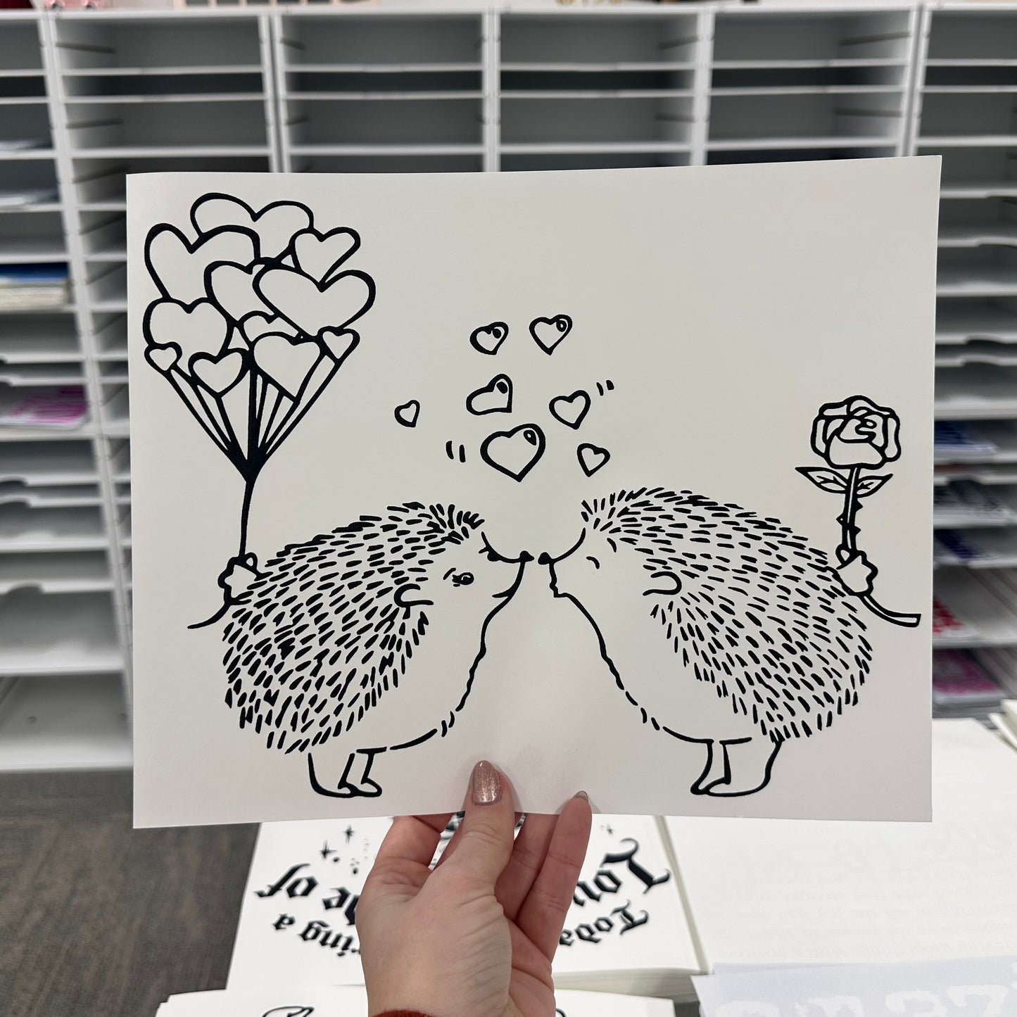 valentines hedgehogs screen print transfer