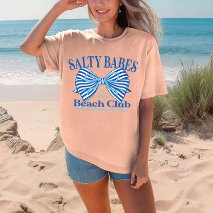 salty babes beach club clear film screen print