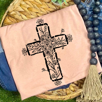 floral cross screen print transfer•