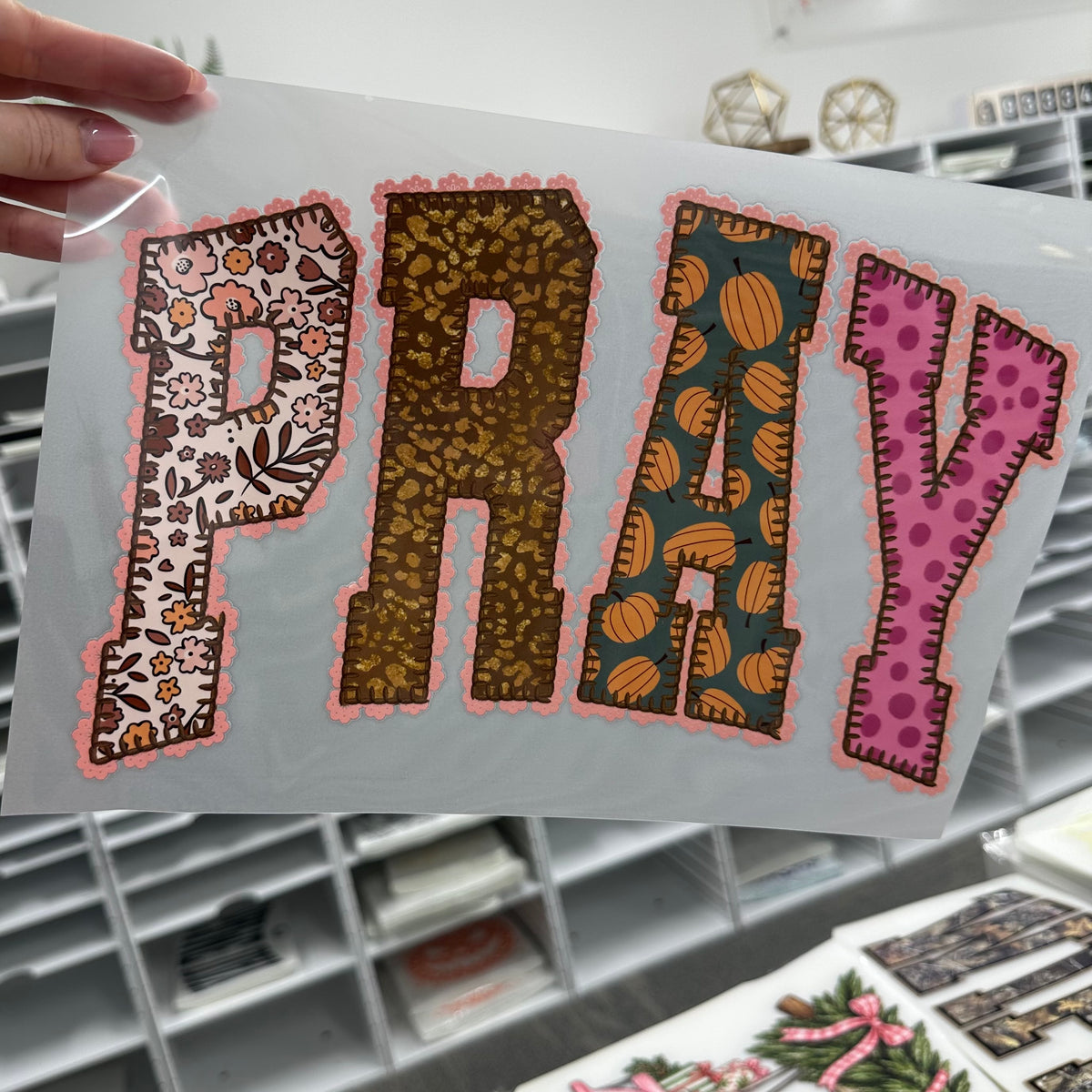 pray lace clear film screen print