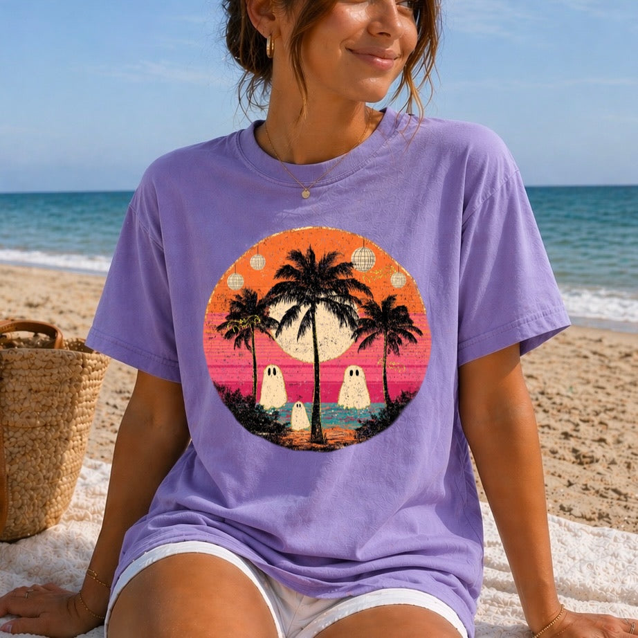 summerween ghosts beach clear film screen print