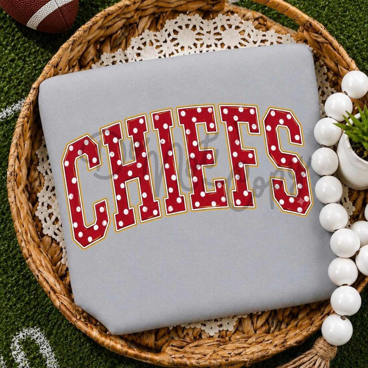 Chiefs polka dot clear film screen print