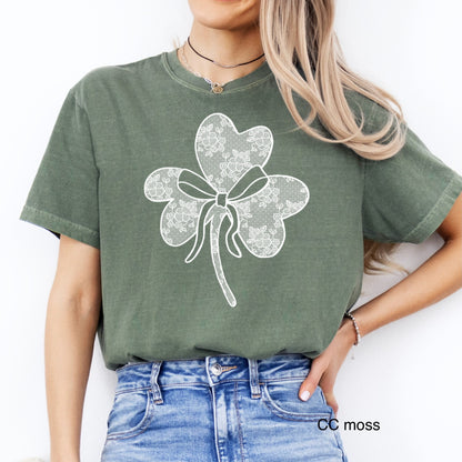 Lace shamrock bow screen print transfer