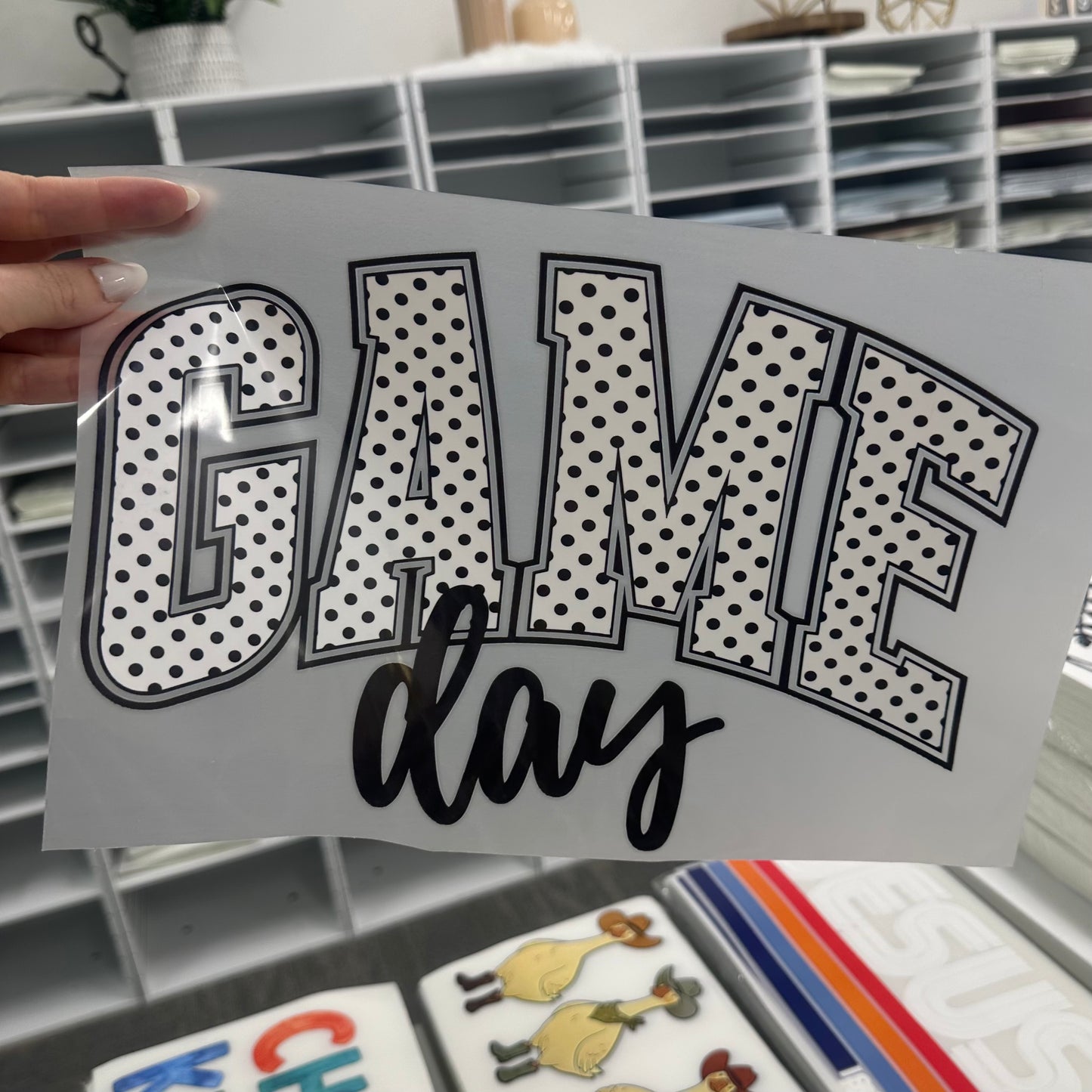 game day polka dot clear film screen print