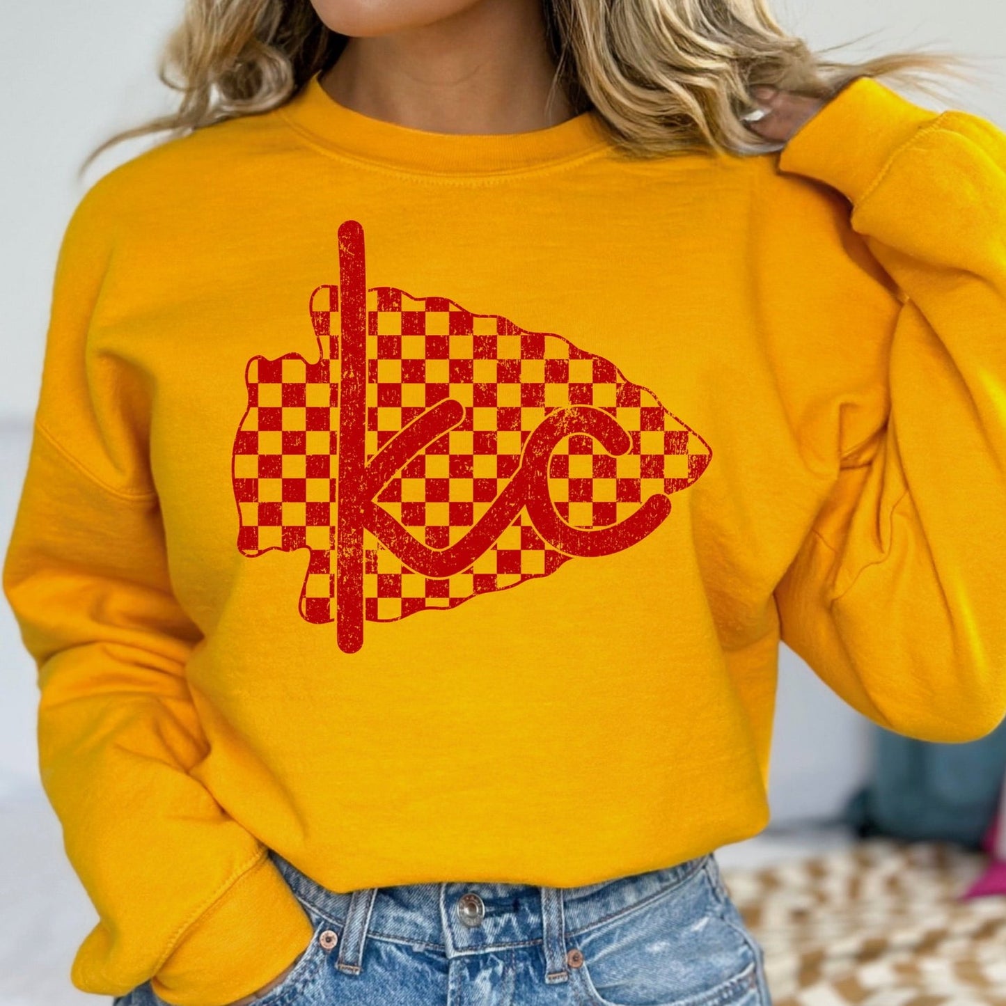 RED checkered arrowhead KC screen print transfer