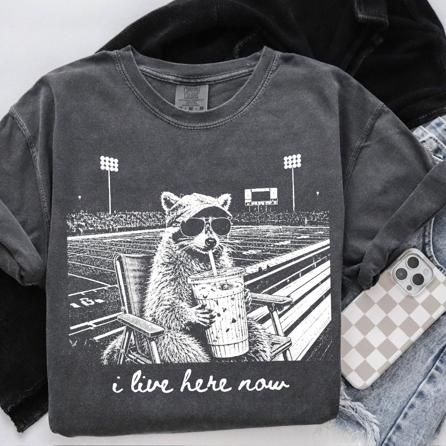 football raccoon I live here now screen print transfer•