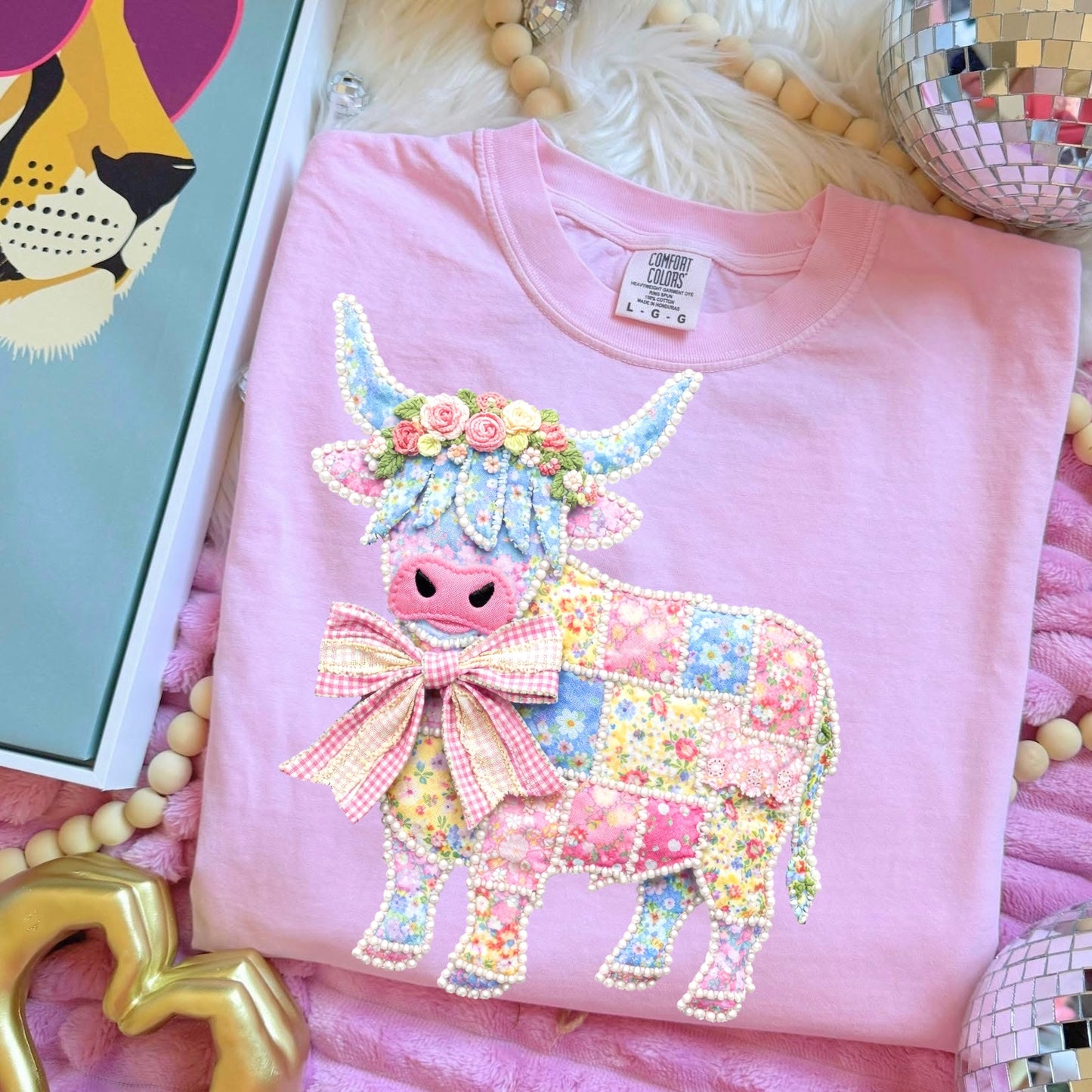 patchwork cow clear film screen print