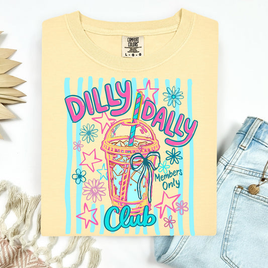 ice coffee dilly dally club clear film screen print