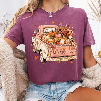 thankful autumn truck clear film screen print