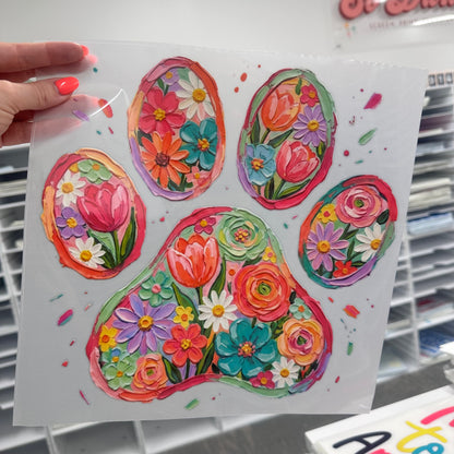 floral paw print clear film screen print