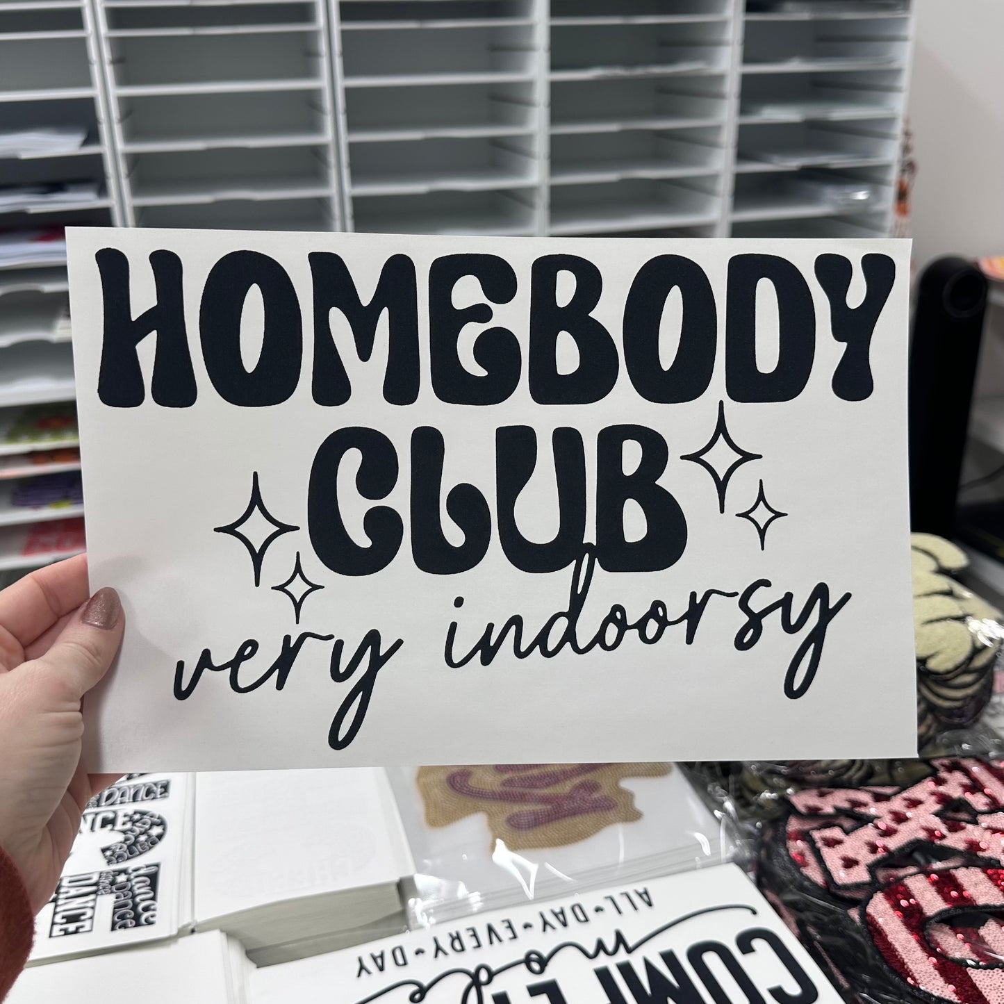 PUFF PRINT Homebody Club screen print transfer