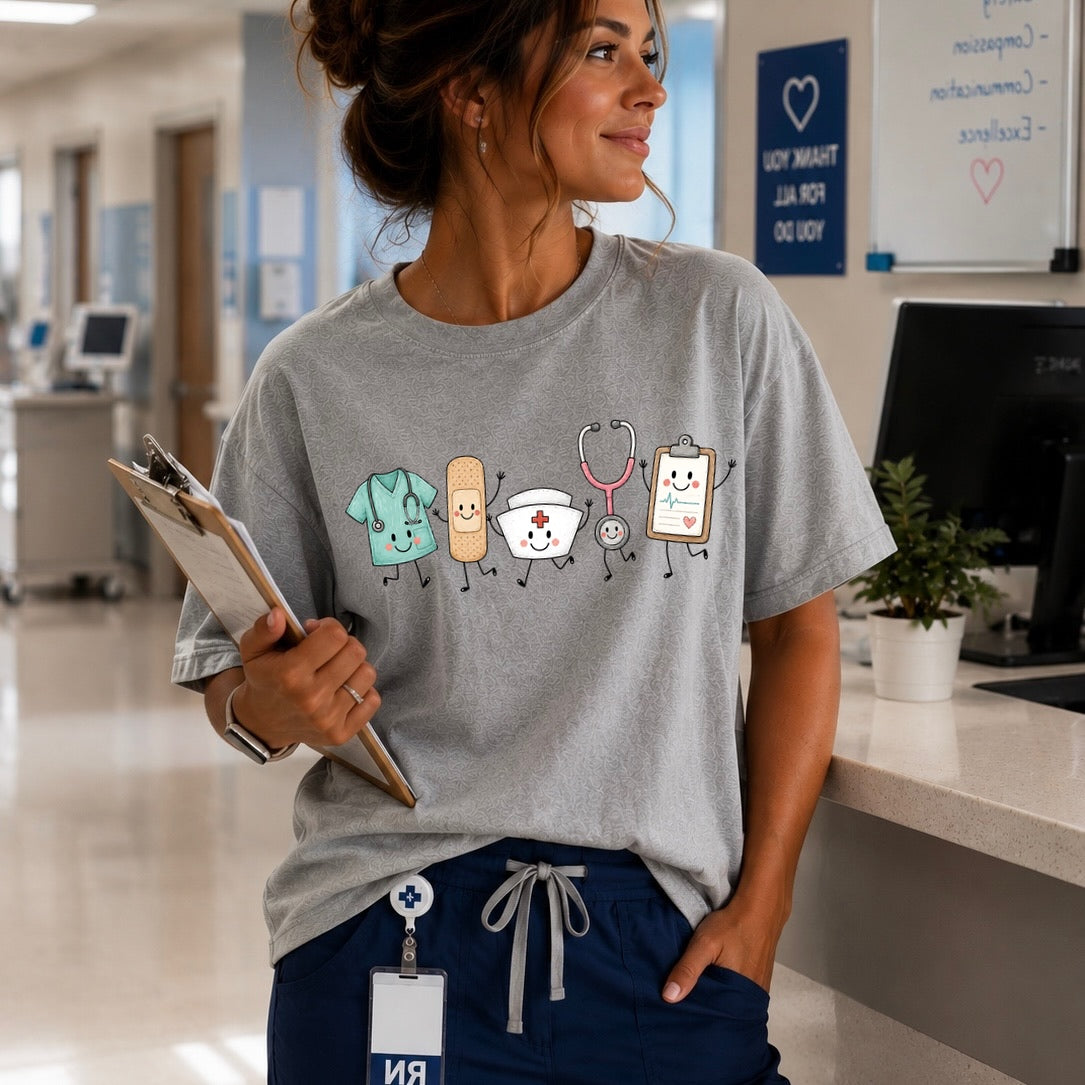 nurse happy doodles clear film screen print