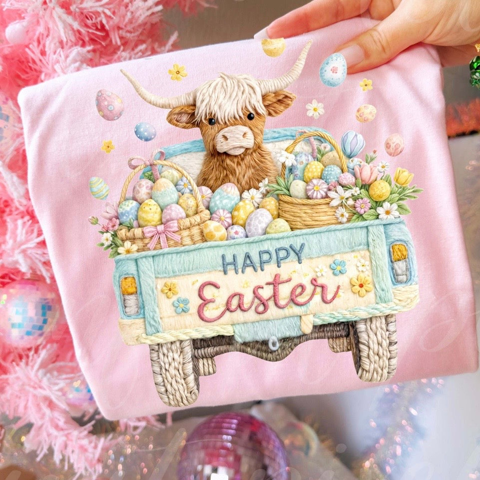 Happy Easter truck clear film screen print