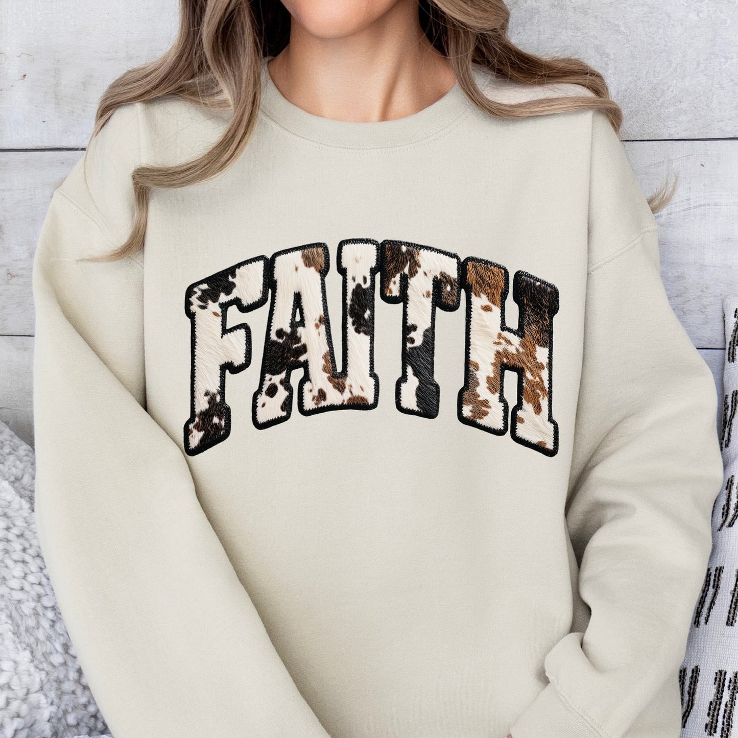 cow print FAITH clear film screen print