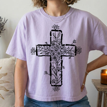 floral cross screen print transfer•