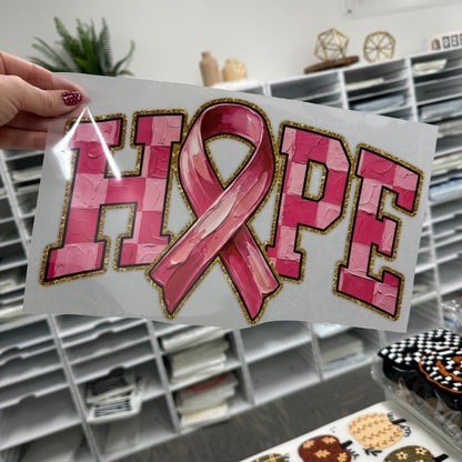 HOPE ribbon breast cancer clear film screen print
