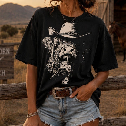 half tone western highland cow  screen print transfer•