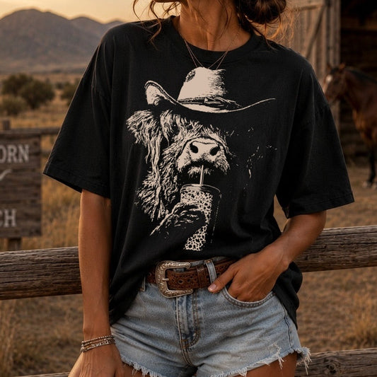 half tone western highland cow  screen print transfer•