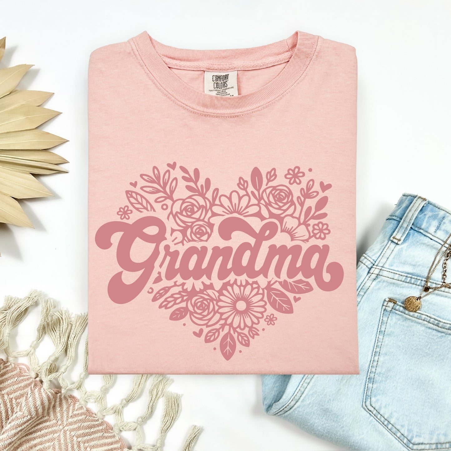 Grandma floral heart screen print transfer