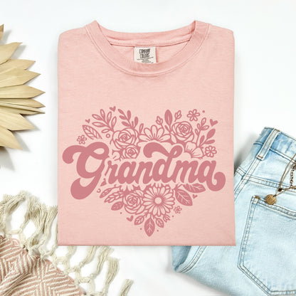 Grandma floral heart screen print transfer