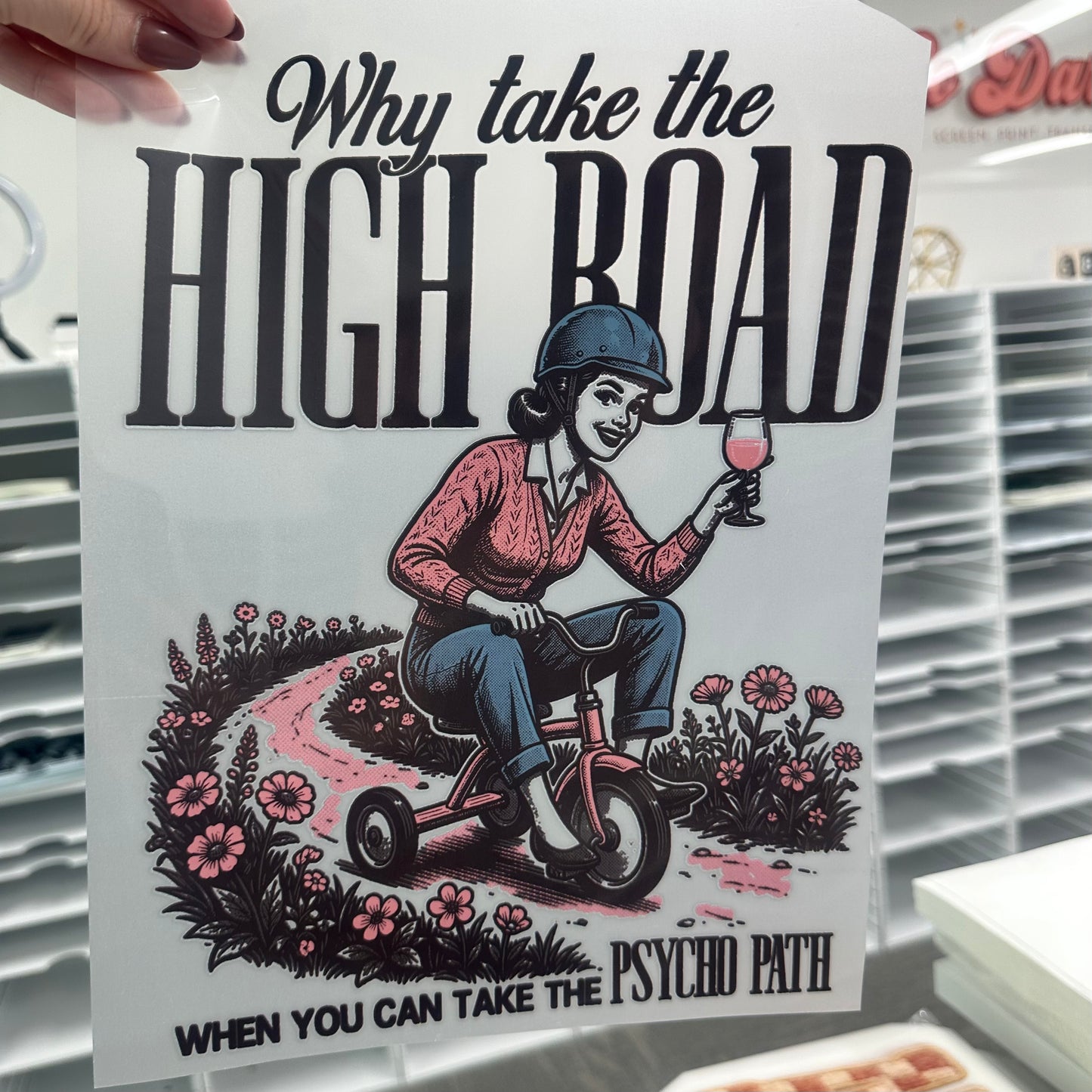 take the psycho path clear film screen print