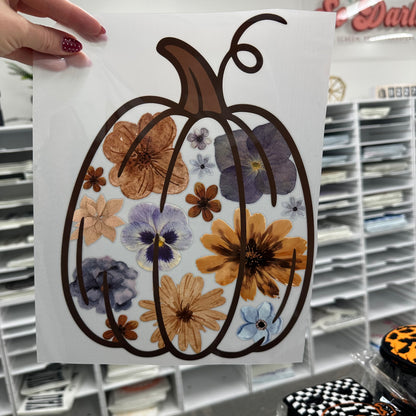 blue watercolor floral pumpkin clear film screen print