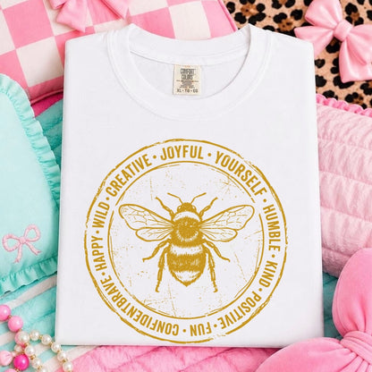 Metallic Gold ink Bee Kind screen print transfer•