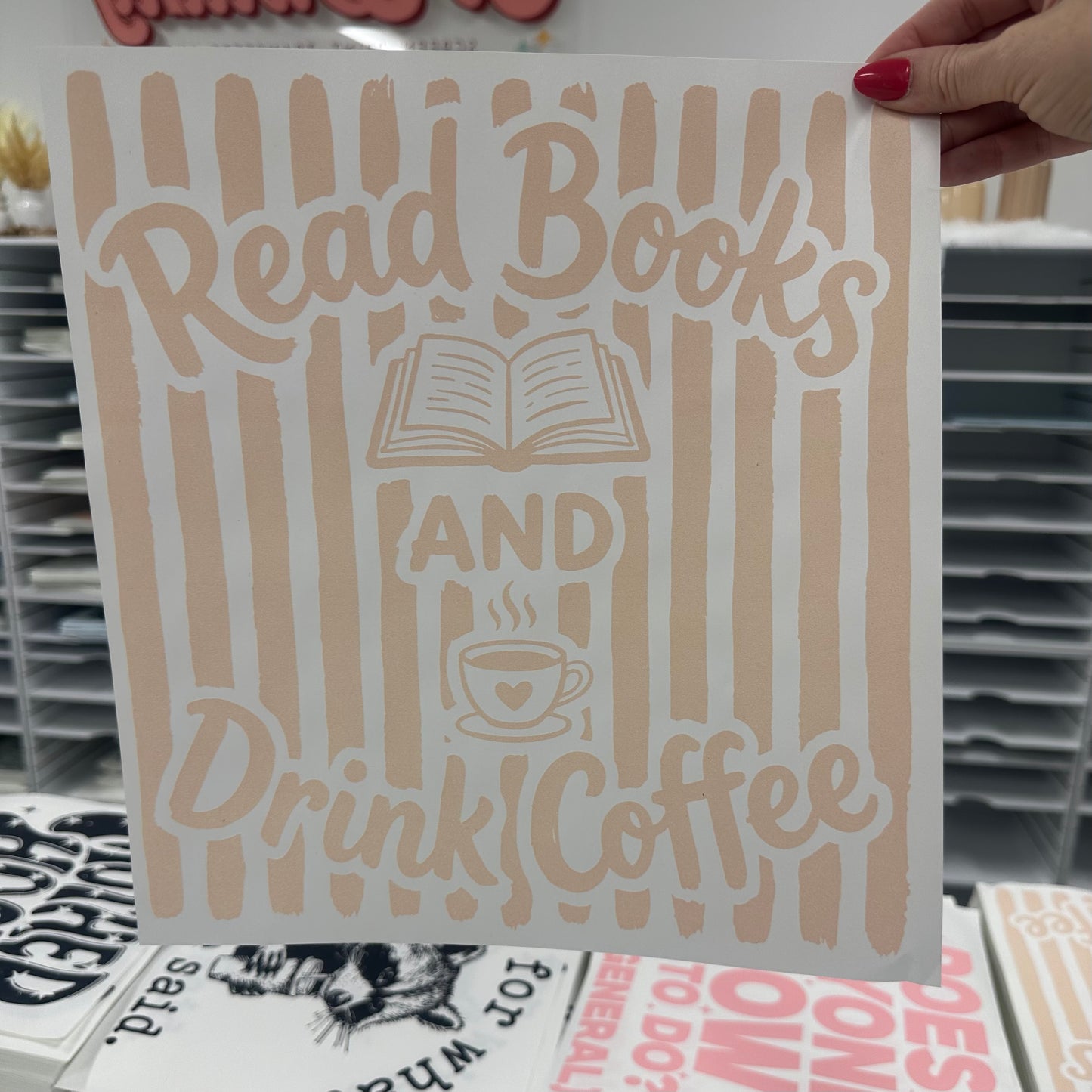 read books and drink coffee screen print transfer
