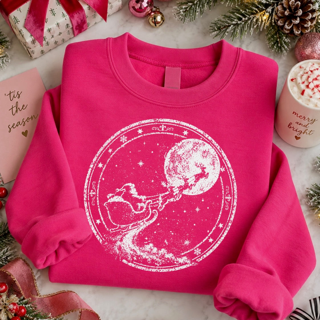 santa sleigh half tone screen print transfer•