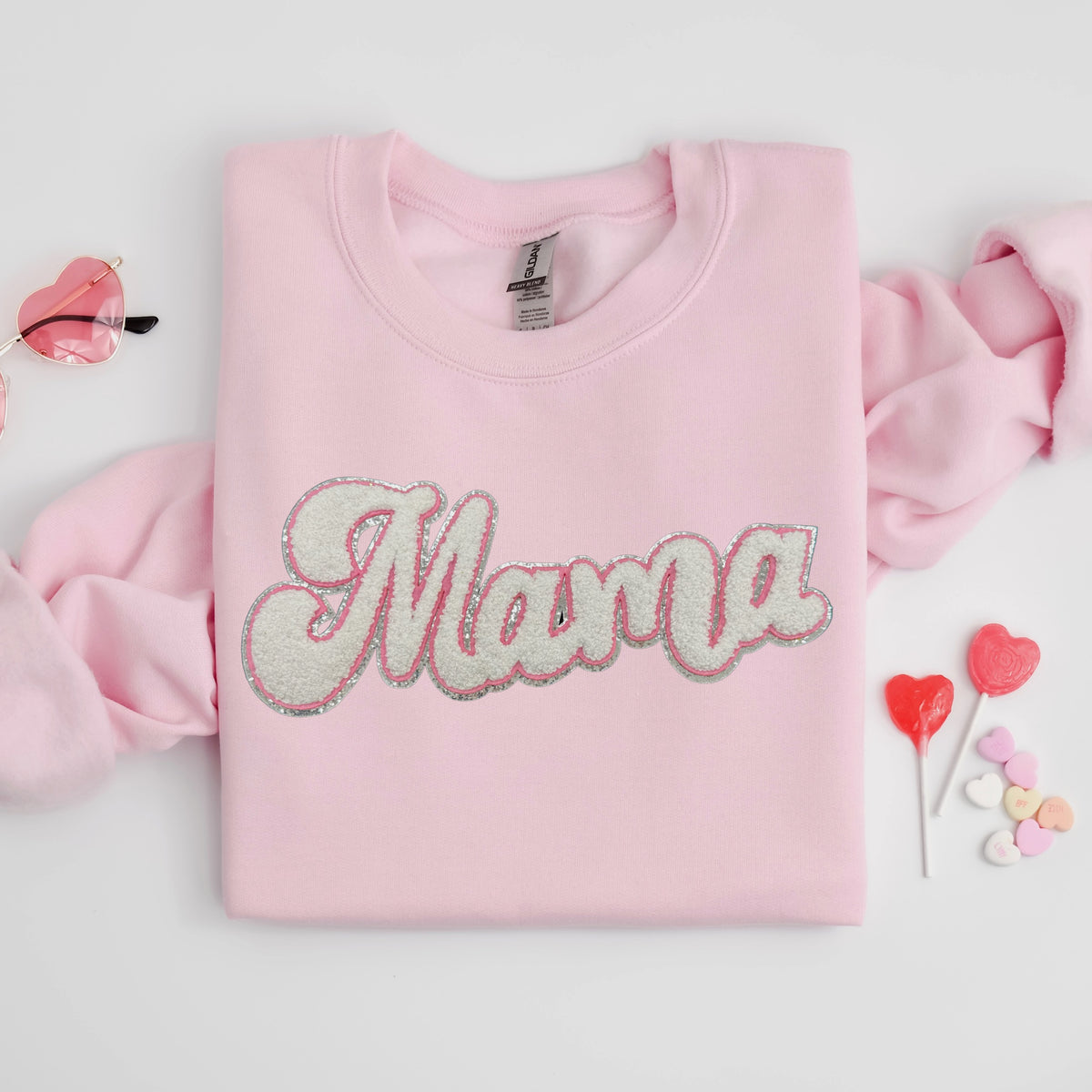 Chenille Patch - WHITE w/pink trim Mama